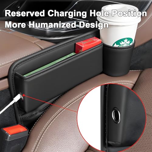 Car Seat Gap Filler Organizer, Universal Premium Leather Seat Organizer with Cup Holder, Seat Gap Storage Box with Bottle Holder, Car Leather Gap Bag Front Center Console Seat (Driver Side) - size: Driver Side