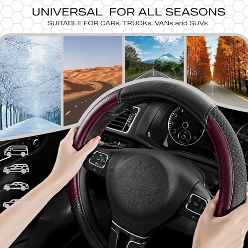 Skechers Air-Cooled Steering Wheel Cover,Leather Car Steering Wheel Cover Universal Fit 14" 1/2-15" Car Wheel Protector for Men Women Fit Suvs,Vans,Sedans,Car,Trucks,Brown - color: Brown