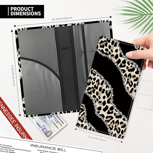 Leather Car Registration and Insurance Card Holder, Cute Car Accessories Vehicle Glove Box Car Organizer for Documents, Cards, License Shining Leopard Pattern - color: Shining Leopard Pattern