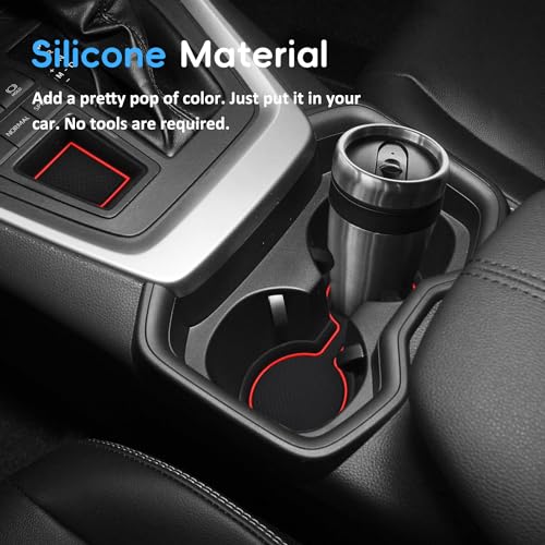 Auovo 3D Cup Holder Insert Liners Compatible with Toyota RAV4 Accessories 2025 2024 2023 2022 2021 2020 2019 Car Custom Cup Holder Mats Pads 4-pc Set (Red Trim) - color: Red, size: 4PCS