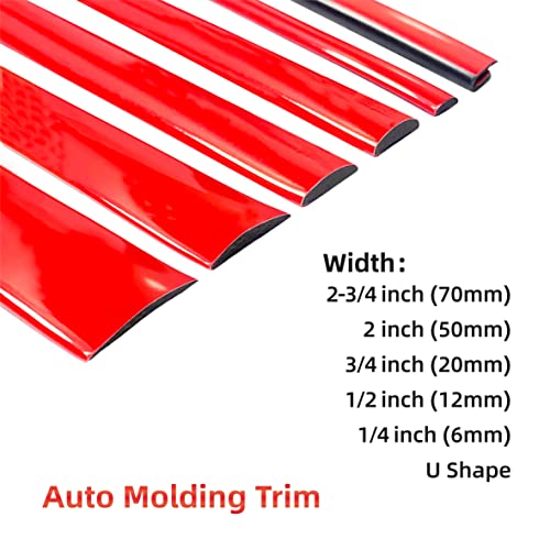 Width:1/2 inch (12mm) Self Adhesive Auto Trim Molding Strip Scratch-Proof - Car/Truck/RV Exterior and Interior Molding Trim Universal Bumper Window Door Body Side Decorative Strip (16Ft, Solid Red)