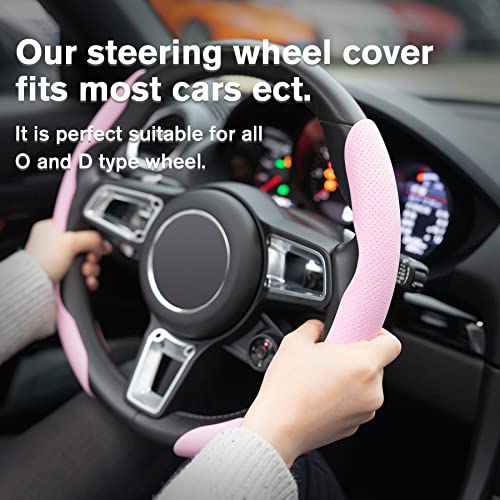 Amiss Car Nappa Leather Steering Wheel Cover, Segmented Steering Wheel Protector, Universal 99% Car Wheel Cover Protector (Pink) - color: pink