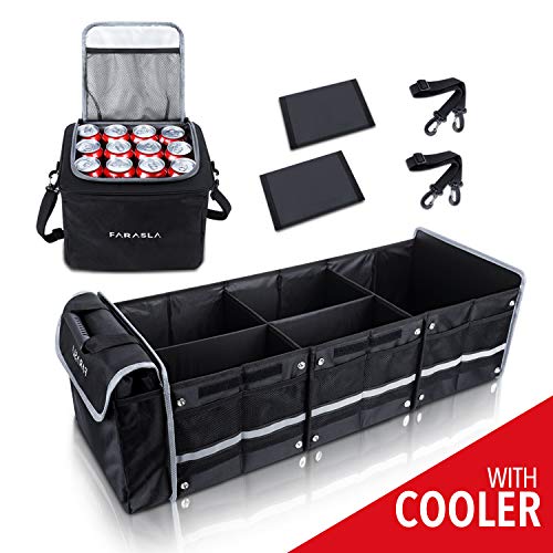 Waterproof Trunk Organizer with Insulated Leakproof Cooler Bag, Foldable Cover, Adjustable Securing Straps (Black)