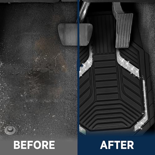 PIC AUTO Car Floor Mats, Silver Sparkly Crystal Bling Glitter Car Mats Set, Front and Rear Heavy Duty Rubber Car Mats with Anti-Slip Backing, All Weather, Trim-to-Fit for SUVs, Trucks, Sedan, Vans - color: Sliver Glitter