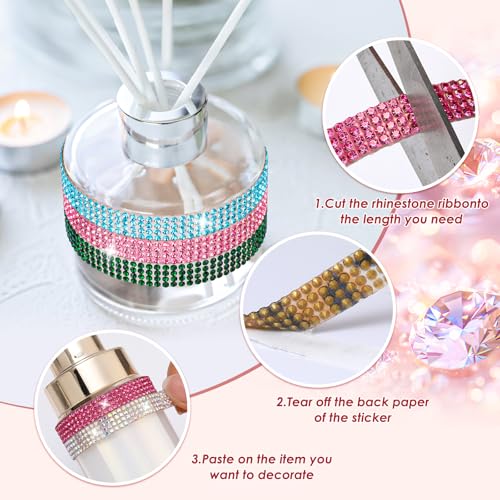 Rhinestone Ribbon Self Adhesive Crystal Rhinestones, 6-Rolls Bedazzling Strips, 6-Yard Rhinestone Strips for DIY Craft, Rhinestones Tape Self Adhesive - color: 6 Colors