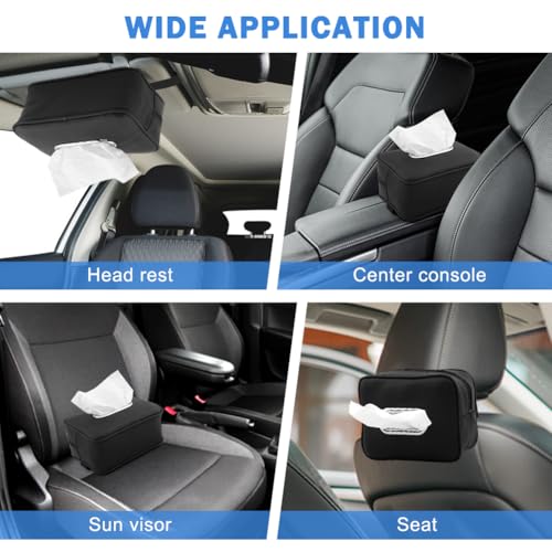 Car Tissue Holder, PU Leather Backseat Rectangle Napkin Organizer Tissue Box Cover Keep Car Tidy, Tissues Dispenser with 4 Hooks for Cars (COLOR:Black)