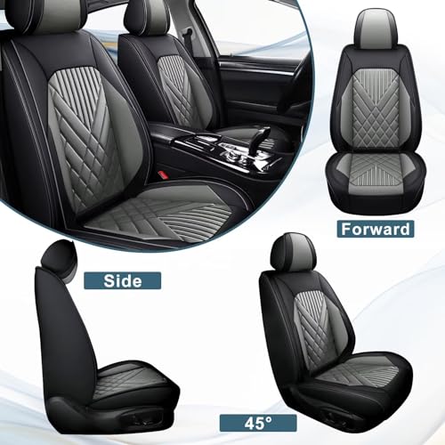 2PCS Car Seat Covers Front Seat Fit for Hyundai Genesis 2009-2014 Automotive Seat Cover Protector Waterproof Faux Leather Seat Covers Cushion with Airbag Compatible(Black&Grey)