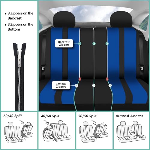 FH Group Three Row Set Striking Striped 7 Seater Car Seat Covers Airbag & Split Bench Compatible – Universal Fit for Cars Trucks & SUVs Blue/Black - color: Blue, size: 3 Row/7 Seater