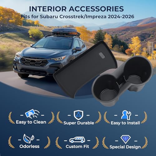 Cup Holder Insert & Wireless Charging Protective Mats for Subaru Crosstrek/Impreza 2026 2025 2024, Center Console Interior Accessories Cup Holder & Wireless Charger Cover Pad, Black - style: Fits for 2024-2026 Crosstrek/Impreza