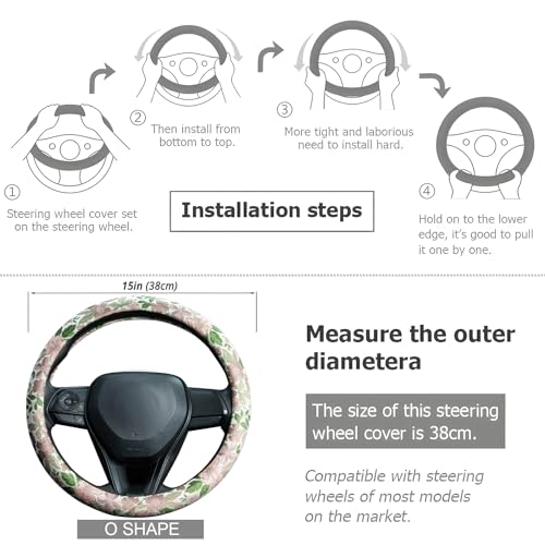 Retro Pink and Purple Flowers Steering Wheel Cover Auto Jacquard Steering Wheel Protector, Anti-Slip, Breathable, Absorbing Sweat, Universal Car Accessories 14.5–15 inch,Fit for Most Car, Trucks, SUV - style: Pink Cherry Blossom