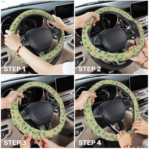 GENANY Leaf Mask Spirits Steering Wheel Cover, Non Slip Polyester Car Wheel Protector for Car SUV Truck, Universal 15 Inch - color: Leaf Spirits