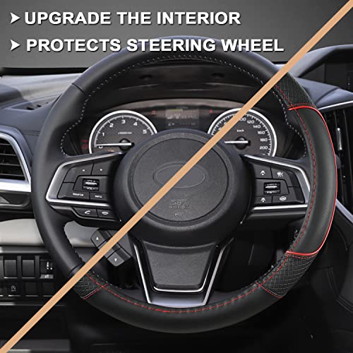 GIANT PANDA Customized Auto Steering Wheel Cover for Subaru Forester, Car Steering Wheel Cover for Subaru Outback and Crosstrek - Black+Red Trim - color: Black+Red Trim
