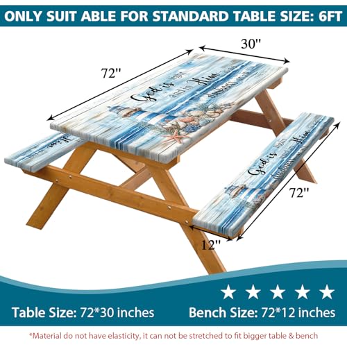 Nautical Lighthouse Beach Picnic Table Cover with Bench Covers Waterproof Windproof Elastic Fitted Outdoor Camping RV Tablecloths with Drawstring Bag Reusable Rectangle Tables and Seats Cover 30X96IN - color: Blue, size: 30" x 96" (Rectangular)