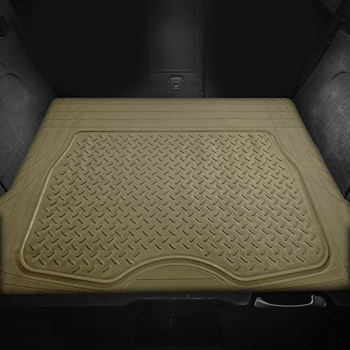 TLH Premium Trimmable Beige Vinyl Cargo Mat, Large Heavy-Duty Universal Fit Full Set, Trimmable Car Floor Mats, Climaproof™ Automotive Floor Mats for Most Sedan, Cars, SUV, Truck Floor Mats