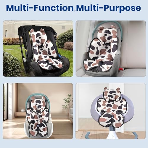 3in1 Baby Car Seat Head Body Support,Soft Breathable Infant Car Seat Insert Newborn Boy Girl,Reversible Cotton-Minnky Carseat Head Support Pillow Cushion for Infant Stroller,Swing,Bouncer(Grey)