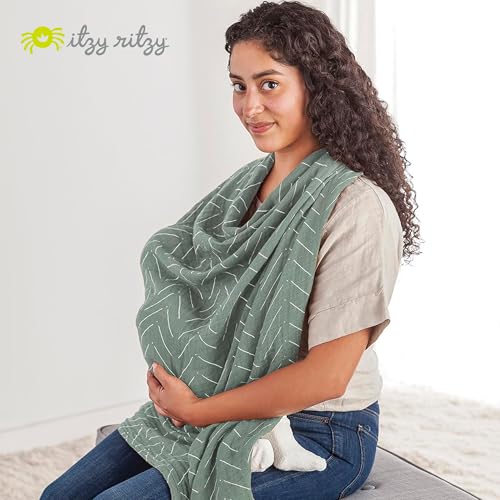 Itzy Ritzy Breastfeeding Boss Multi-Use Cover – A Nursing Cover, Swaddle, Car Seat Wrap, Tummy Time Mat & Burp Cloth All in One – Made of Soft Muslin Fabric & Measures 47” x 47” (Sage Mudcloth) - color: Sage Mudcloth