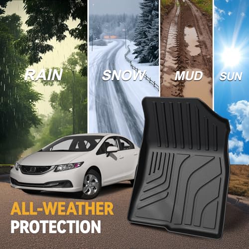 Floor Mats for Honda Civic Sedan 2012-2015, All Weather Floor Mats Trunk Cargo Liner and Door Sill Guards Accessories, Full Coverage Set (Not fit Coupe or Hybrid Models) - style: For Honda Civic | 2012-2015