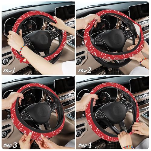 Christmas Candy Cane Car Steering Wheel Cover, Non-Slip Absorbing Sweat Car Wheel Cover Accessories for Men Women,Universal 15" Fit Auto SUV Vans Trucks - color: Christmas Candy Cane
