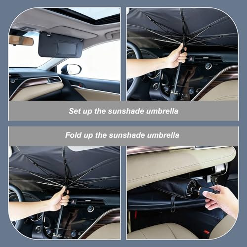 2026 Windshield Sun Shade Umbrella, Ultraviolet Protective Film and Heat Insulation Film, Emergency Rain Shield & Dashboard Protector, for Auto Windshield Covers Trucks Cars (59 in) - size: 150cm