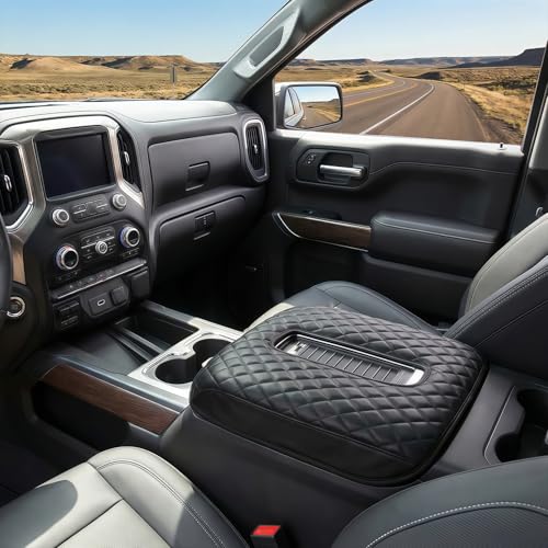 Center Console Armrest Cover Compatible with Chevy Silverado & GMC Sierra 1500 2500 3500 2014-2018, Yukon & Tahoe & Suburban 2015-2020, For Console Bucket Seat Only, Arm Rest Cushion, Anti-Scratch