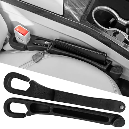 Car Seat Gap Filler 2 Pack with Organizer Hook & Emergency Glass Breaker Prevent Small Items & Tools from Falling Ultimate Seat Side Gap Fits Cars, SUVs, Trucks & Sedans - color: Black