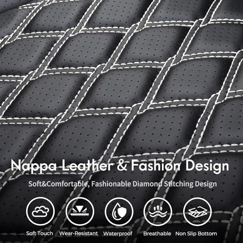 Huidasource F150 Leather Seat Covers Custom Fit for 2015-2025 F150 SuperCrew & 2017-2025 F250 F350 F450 Super Duty Crew Cab XL XLT Lariat King Ranch Platinum(Front Pair/Black&White) - color: Black & White, size: Front Pair Cover