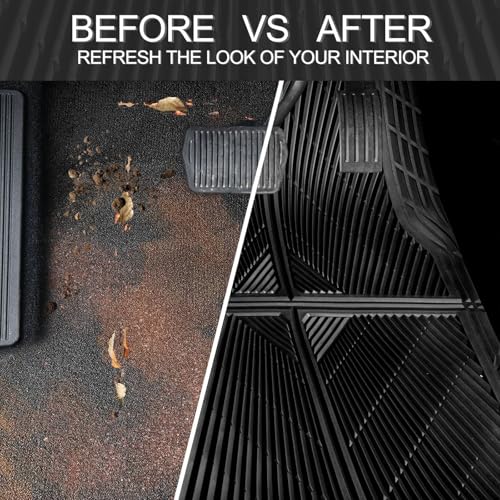 CAR PASS Rubber Floor Mats&Cargo Liner,Waterproof Trucks Mats Heavy Duty,All Weather Trim-to-Fit Automotive Mats for Cars Trucks SUV,Anti-Slip Easy Clean Durable,Full Set 5-Piece,3D Emboss All Black - color: Black Cargo Liner