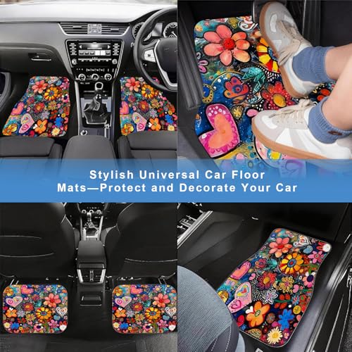 Automotive Floor Mats 5 Pcs, Universal Car Floor Mats,Floral Car Mats, Flower Car Accessory for SUVs/Sedan/Wagons, Durable Protective Mat, Trunk Liner for Families/Travel Enthusiasts - style: Bundle88