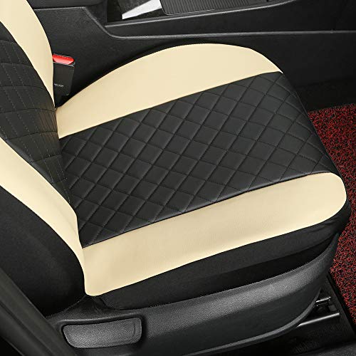 GIANT PANDA Front Car Seat Covers, Bucket Seat Covers, Faux Leather High Back Auto Seat Covers for Cars, Trucks, Jeep, Van, SUV, Pickup, Airbag Compatible (Black + Beige)