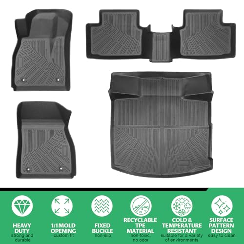 Floor Mats for Chevy Malibu 2013 2014 2015, Also for 2016 Chevrolet Malibu Limited, Custom Fit 1st & 2nd Row Mats & Cargo Liner, Waterproof Anti-Slip, TPE Floor Mats for 8th gen Malibu LS LT LTZ Eco