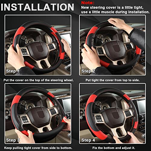 GIANT PANDA Car Steering Wheel Cover for Dodge Ram 1500 2500 3500 15.5-16 inches - Black+Red - color: C-Black+Red
