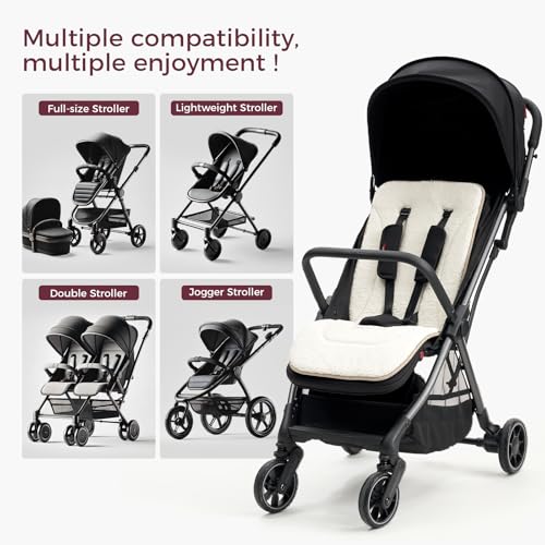 Momcozy Reversible Stroller Cushion | Universal Breathable Stroller Liner | Winter Warm Car Seat Liners | Crib Carriage Cushion Pad | Plush for Winter Use &Soft Fabric for All-Season Comfort - color: Khaki