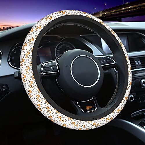 Swono Cute Dog Car Steering Wheel Cover Cartoon Dog Breed Welsh Corgi On A White Safe Driving Anti-Slip Steering Wheel Covers Steering Wheel Protection No Smell Universal 15 Inch - color: multi-064