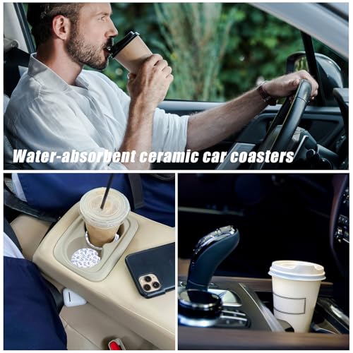 2pcs Car Cup Coasters, 2.6in Absorbent Ceramic Car Coasters with Cork Backing Non-Slip Cup Holders Vehicle Interior Decor Accessories for Women Men (Retro Blue Flowers)