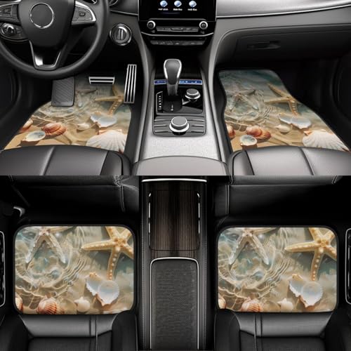 Universal Fit Car Floor Mats, Summer Seaside Starfish Beach Theme Set of 4pcs Car Carpet Fit for SUV, Vans, Sedans, Trucks - color: Summer Seaside