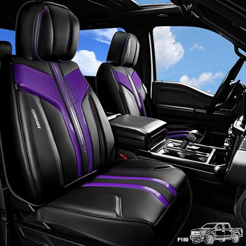 CAR PASS Nappa Leather Seat Covers, Breathable Waterproof Car Seat Covers Full Set, Luxury Leather Front and Back Seats Full Coverage, Universal Fit SUV Pick-up Truck Sedan Automotive(Black Purple) - color: Black Purple, size: Full Set Full Coverage