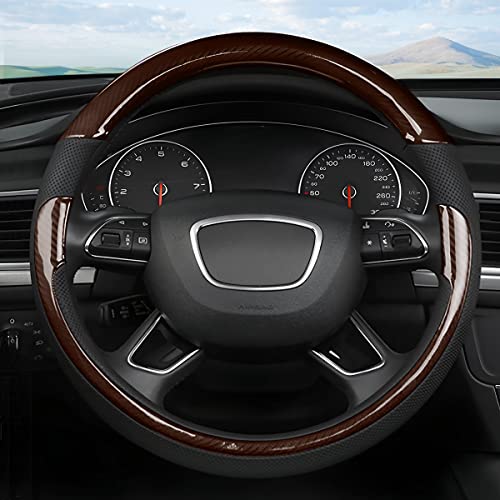 Universal Steering Wheel Cover - Microfiber Leather, 15 Inch, Anti-Slip, Breathable, Odorless Car Steering Wheel Protector, SUV Accessories (Bright Black/Coffee) - color: Bright Black/Coffee