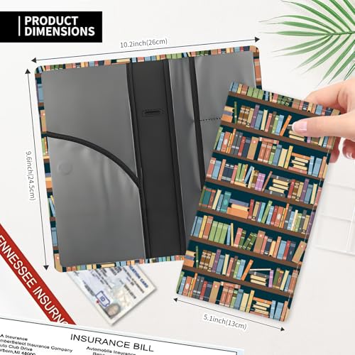 Leather Car Registration and Insurance Card Holder, Cute Car Accessories Vehicle Glove Box Car Organizer for Documents, Cards, License Cute Book Shelf - color: Cute Book Shelf