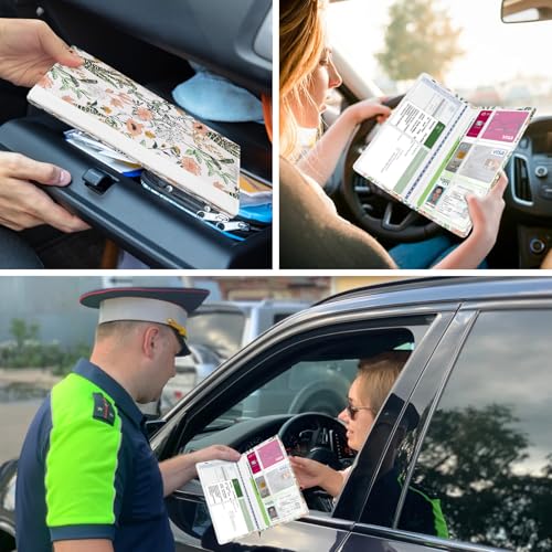 Car Registration and Insurance Holder, with Magnetic Closure for License, Cards and Documents, All Vehicle Needs and Car Accessories (Flower and Grass) - color: Flower and Grass