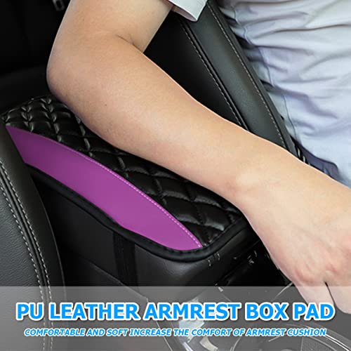Car Center Console Cushion Pad, Universal Leather Waterproof Armrest Seat Box Cover Protector,Comfortable Car Decor Accessories Fit for Most Cars, Vehicles, SUVs (Purple)