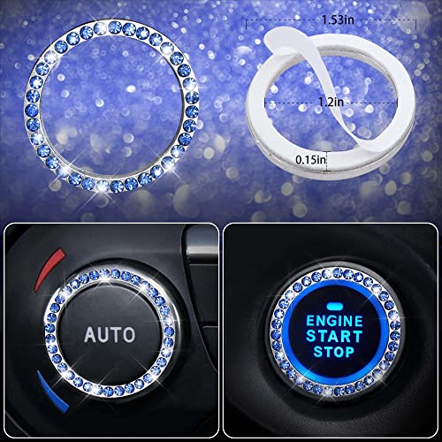 CAR PASS 23 PCS Bling Diamond Car Accessories Set for Women, Leather Seat Covers Full Set Sparkly Rhinestone15'' Steering Wheel Covers Shining Diamond Floor Mats Cute Car Interior Sets,Blue