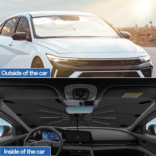 2026 Windshield Sun Shade Umbrella, Foldable Car Umbrella Sunshade with UV Block Car Front Window (Heat Insulation Protection) for Auto Windshield Covers Blackout Trucks Cars (Large)