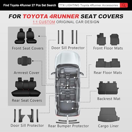 TTX LIGHTING Car Seat Covers Custom Fit for Toyota 4Runner 2010-2022 2023 2024 5 Seats Full Set Luxury Leather Seat Cushion Waterproof Automotive Seat Protectors(5 Seat,Black) - size: 1.4Runner 2010-2024 5 Seat Full Set
