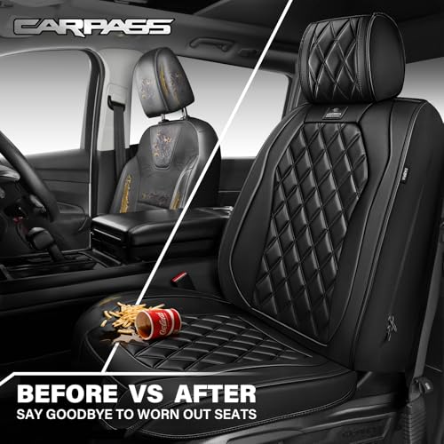 CAR PASS Luxury Nappa Leather Car Seat Covers Front Seats Only, Waterproof Faux Leather Front Seat Covers, Universal Automotive Seat Cushion Fit for Sedan SUV Truck Van, Airbag Compatible Rhomb Black - color: All Black