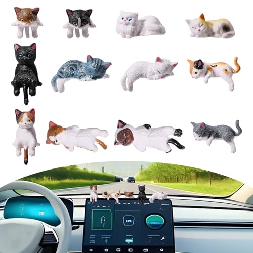 12 Pcs Cat Car Interior Accessories Cat Car Dashboard Decorations Dash Decor Rearview Mirror Ornament