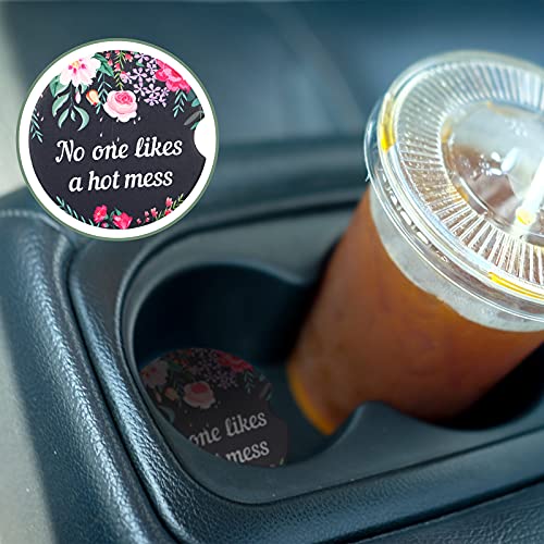 Boao 4 Pcs Floral Car Cupholder Coasters for Valentine's Day, Ceramic Coasters 2.56'' Anti Slip Base with Finger Notch for Dry Clean, Car Interior Accessories, Birthday Gifts - style: Floral