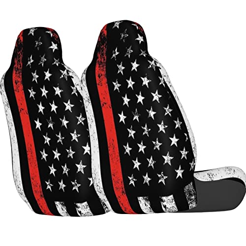 Dujiea USA Patriotic Firefighter Flag Car Front Seat Covers 2 Pcs Universal Auto Seat Covers Front Seats Only, Vehicle Bucket Seat Protectors Fit for Most Car SUV Sedan and Truck - color: USA Patriotic Firefighter Flag