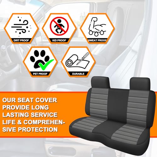 Truck Seat Cover Compatible with 1995-2004 Toyota Tacoma Front Bench Seat with Molded Headrest and Small Notched Cushion, Knitted Fabric - color: black & charcoal
