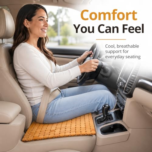 DECHOUS Natural Bamboo Chair Cushion Summer Cooling Car Seat Cover Pad for Office Chair - Breathable Seat Cushion Mat Comfort and Durability - 16.2 Inch