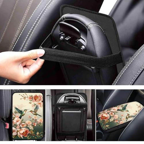 UNICEU Spring Flower Hummingbird Car Center Console Armrest Cushion Cover Universal Fit Non Slip Armrest Box Cushion Pad Armrest Cover - color: Spring Flower Hummingbird